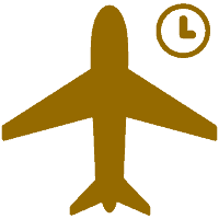 An airplane icon with a clock on it.
