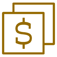 A gold dollar sign icon on a black background.