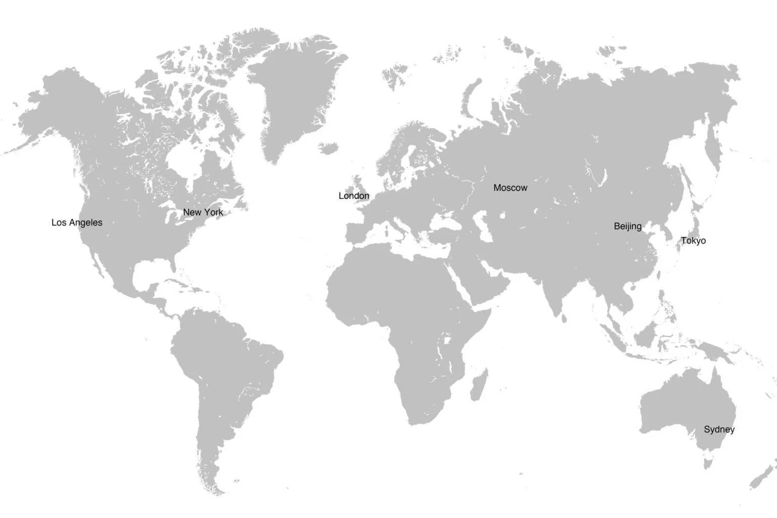 A gray world map with the countries marked.