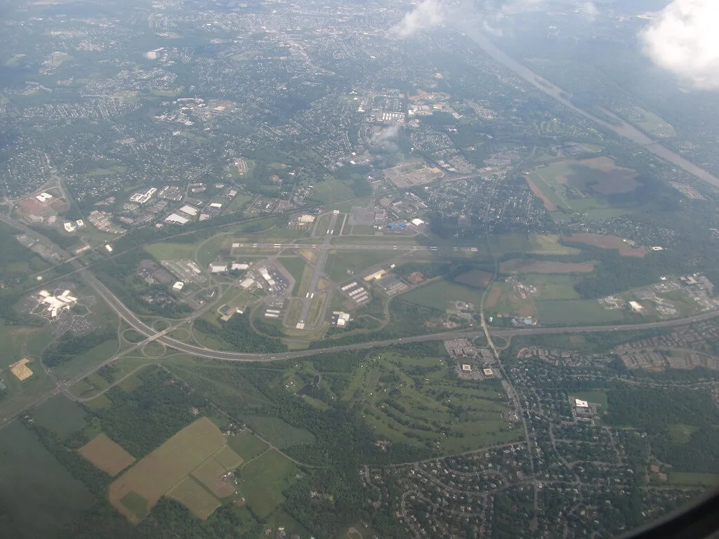 A view of Trenton airport from an airplane.