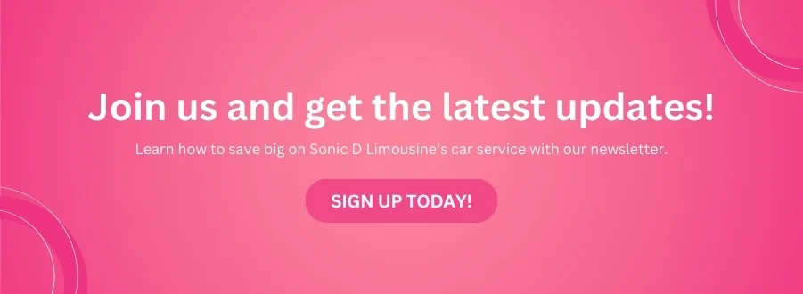 Sonic D Limousine A pink background with the words join and get the latest updates.