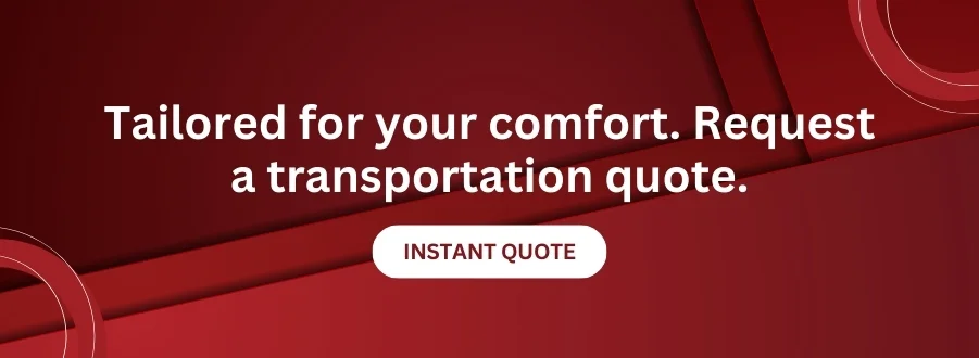 Sonic D Limousine A red background with the words tailored for your comfort request a transportation quote.