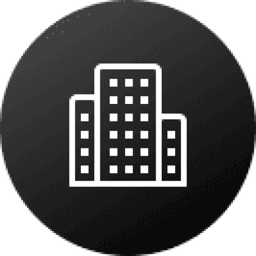 An icon of a building on a black background.